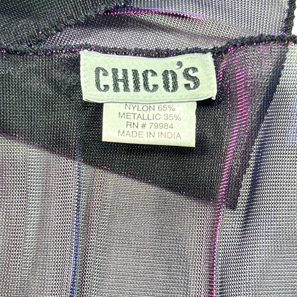 Chicos Purple Metallic Beaded Trim Shawl Wrap 14 x 64" Iridescent Pink and Blue - Picture 2 of 8